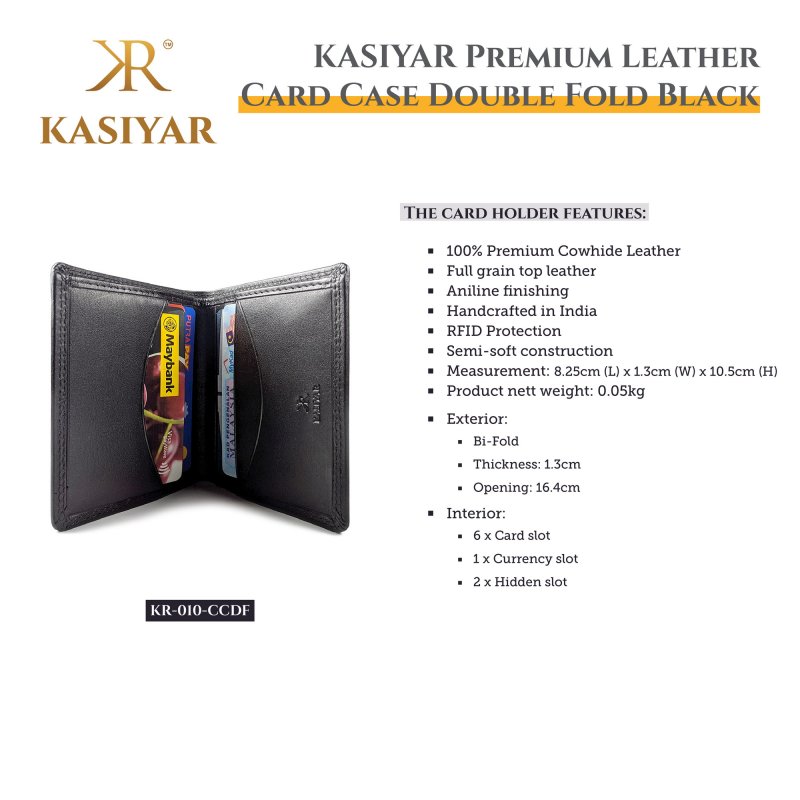 Kasiyar Leather Card Case Bi Fold Black