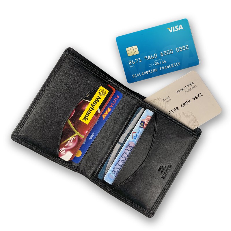 Kasiyar Leather Card Case Bi Fold Black