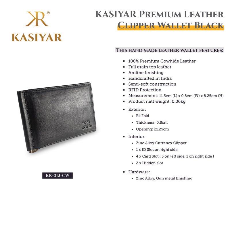 Kasiyar Leather Clipper Wallet Black