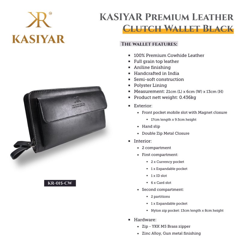 Kasiyar Leather Clutch Wallet Black