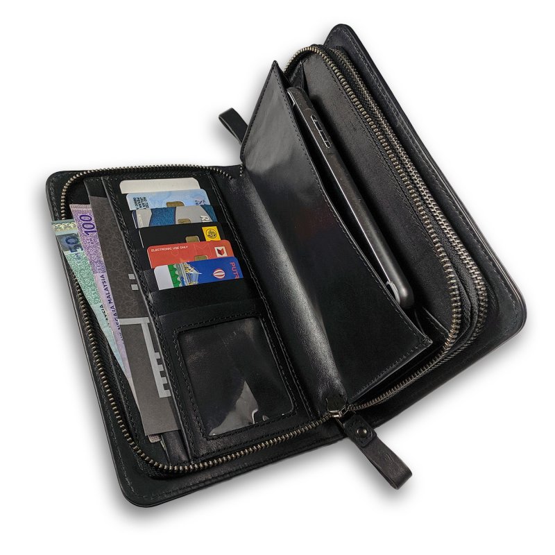 Kasiyar Leather Clutch Wallet Black