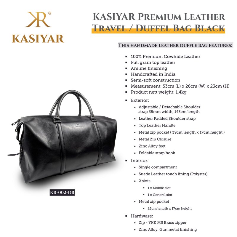 Kasiyar Leather Travel / Duffel Bag Black