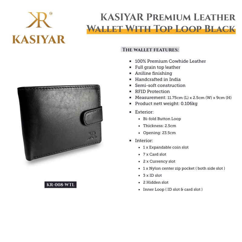 Kasiyar Leather Wallet With Top Loop Black