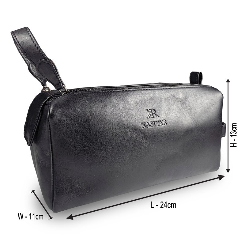 Kasiyar Leather Wash Bag With Magnet Black