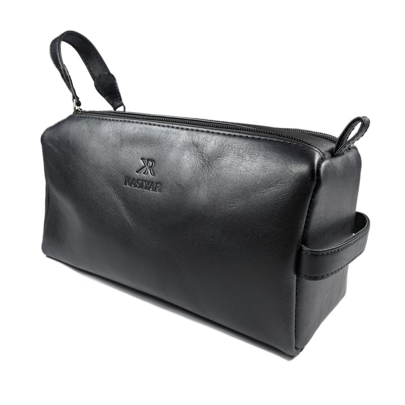 Kasiyar Leather Wash Bag With Magnet Black