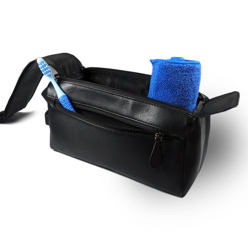 Kasiyar Leather Wash Bag With Magnet Black